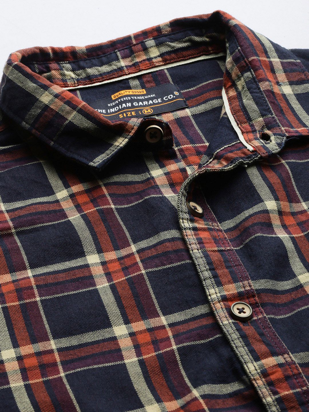 The Indian Garage Co Men Navy Blue & Orange Checked Casual Shirt