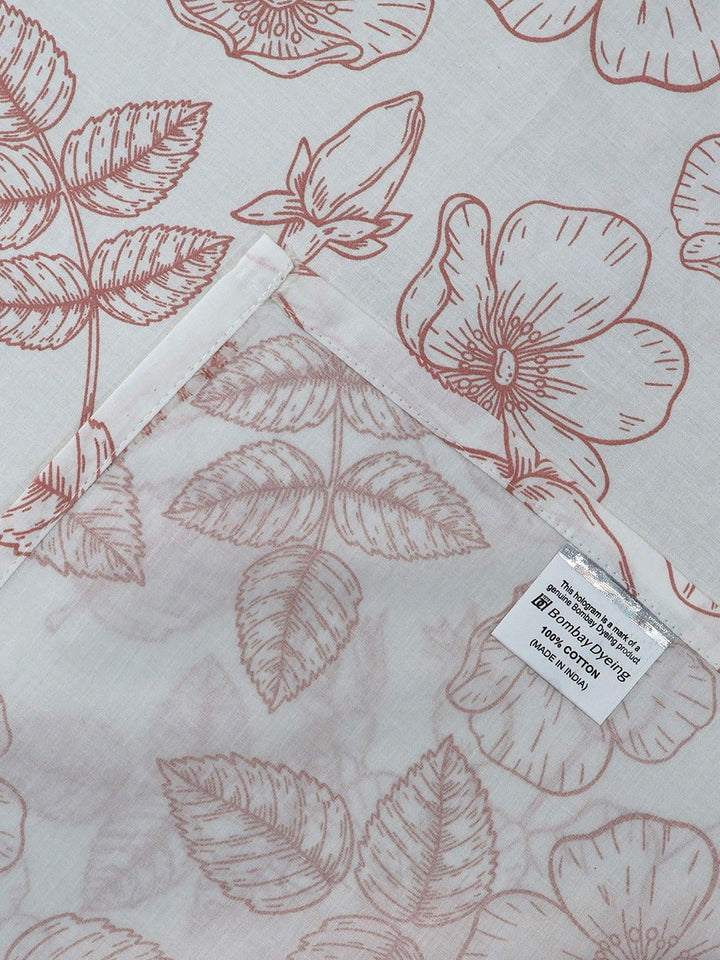 BOMBAY DYEING Vintage Pink Printed Pure Cotton 180 TC  Bedsheet Set 1.52 m X 2.28 m