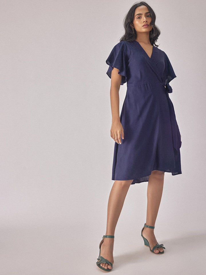 The Label Life Self Design Flared Sleeves Tie-Ups Wrap Dress
