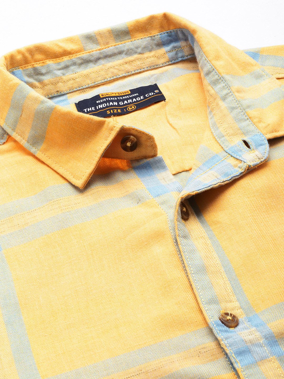 The Indian Garage Co Men Yellow & Blue Checked Pure Cotton Casual Shirt