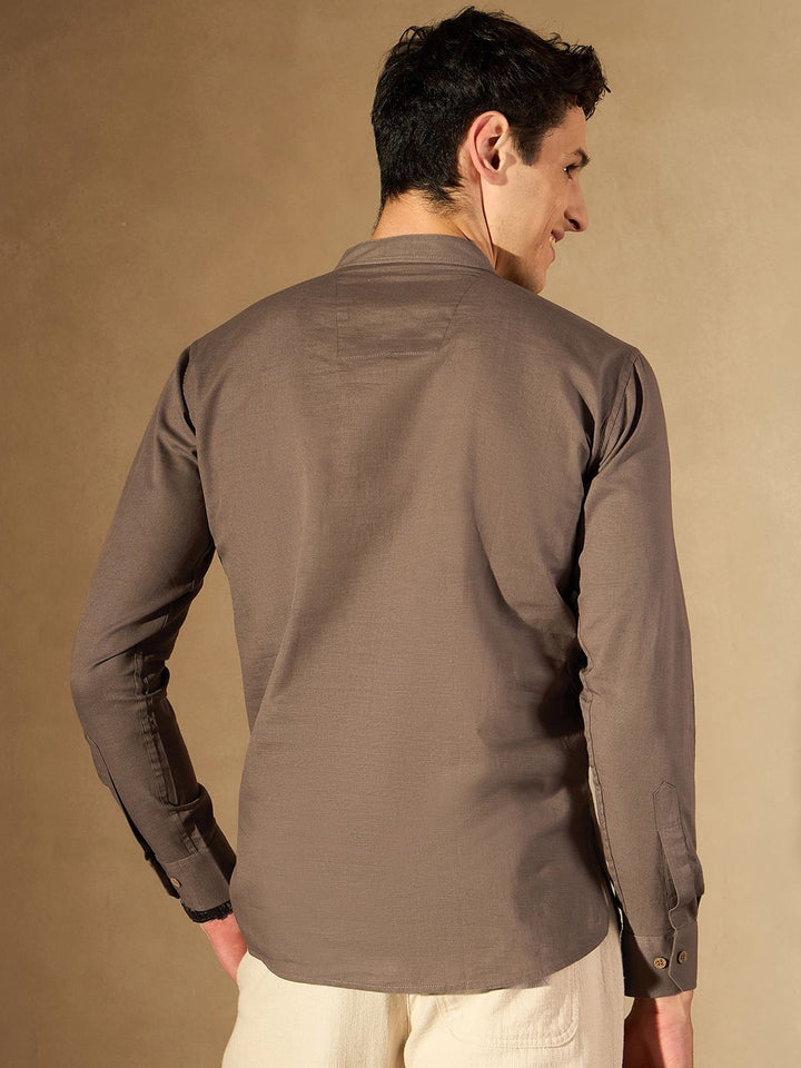 DENNISON Men Brown Solid Straight Pure Cotton Short Kurta
