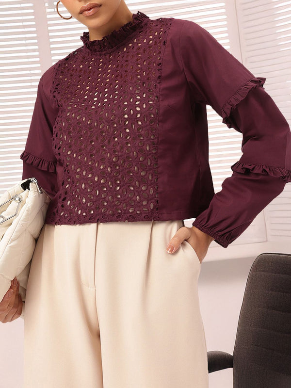 DressBerry Flirty Frills Schiffli Embroidered Top