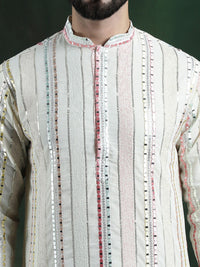 SOJANYA LUXE Embroidered Regular Long Sleeves Mandarin Collar Kurta with Pyjamas