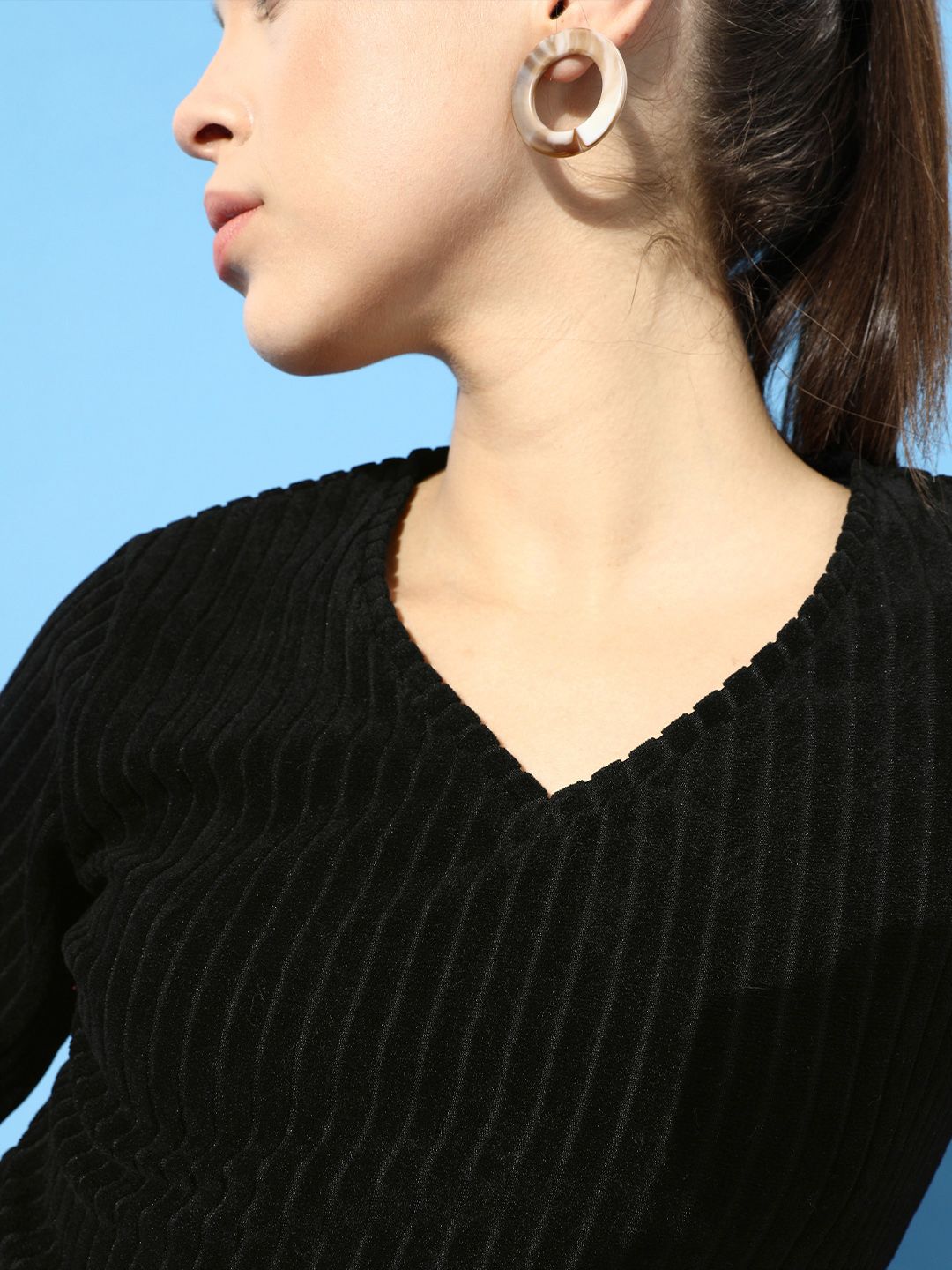 STREET 9 BASICS Women Stylish Black Solid Cropped Top