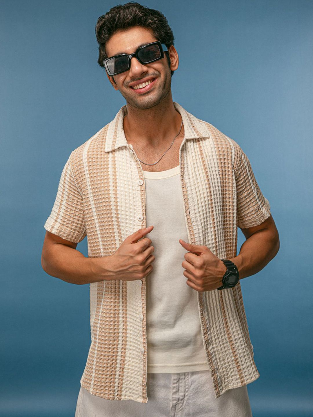 Powerlook Spread Collar Checked Cotton Casual Shirt