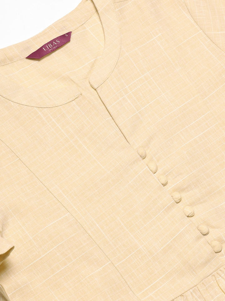 Libas Women Beige Block Print Detail Straight Kurta