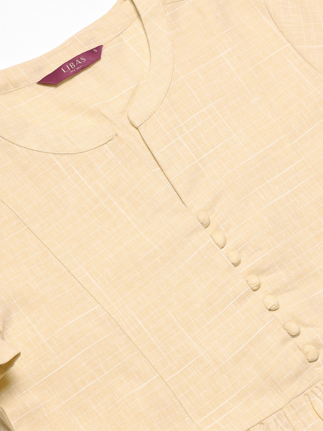 Libas Women Beige Block Print Detail Straight Kurta