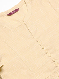 Libas Women Beige Block Print Detail Straight Kurta