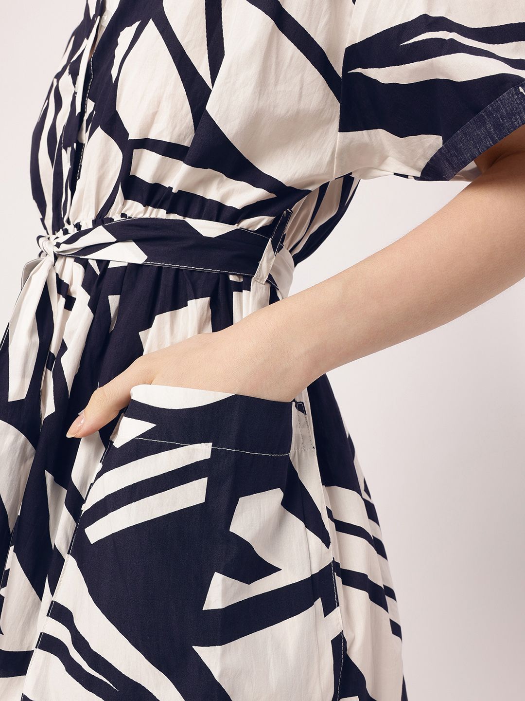 DressBerry Pockets A-Line Mini Dress With Fabric Belt