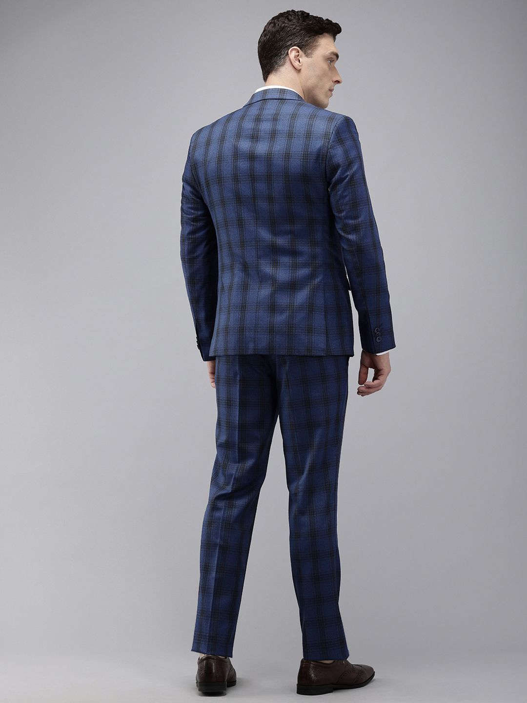 Park Avenue Super Slim Fit Checked Single Breasted 3-Piece Formal Suit