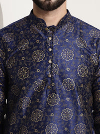 SOJANYA Men Navy Blue & Golden Ethnic Motifs Printed Indigo Kurta