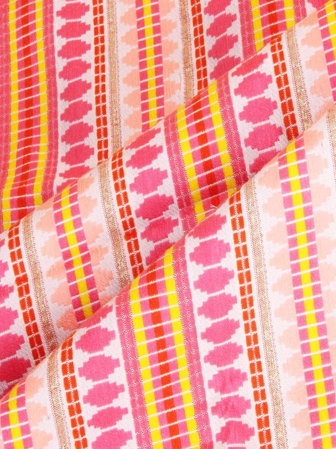 STITCHNEST Pink & Yellow Jacquard Printed 1-Seater Sofa Cover