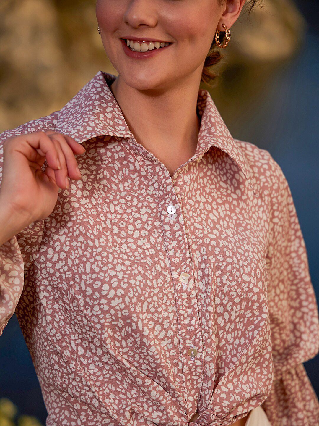 Athena Abstract Printed Shirt Style Knot Top