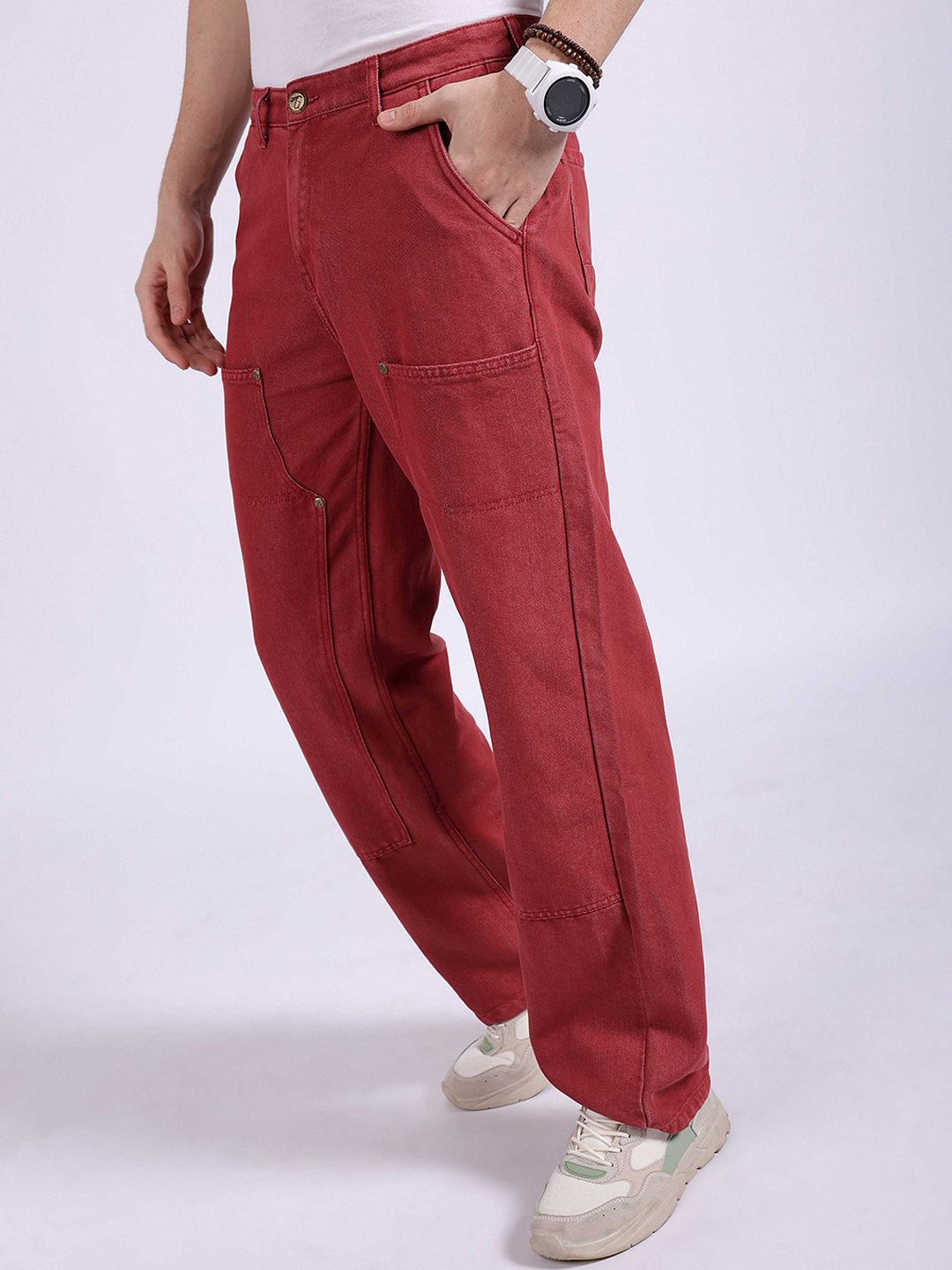 The Indian Garage Co Men Heavy Fade Mid Rise Baggy Relaxed Fit Jeans