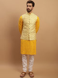 SOJANYA Embroidered Sequinned Pure Cotton Kurta with Churidar & Embroidered Nehru Jacket