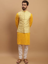 SOJANYA Embroidered Sequinned Pure Cotton Kurta with Churidar & Embroidered Nehru Jacket