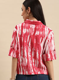 Anouk Pink Tie and Dye Print Roll-Up Sleeves Top