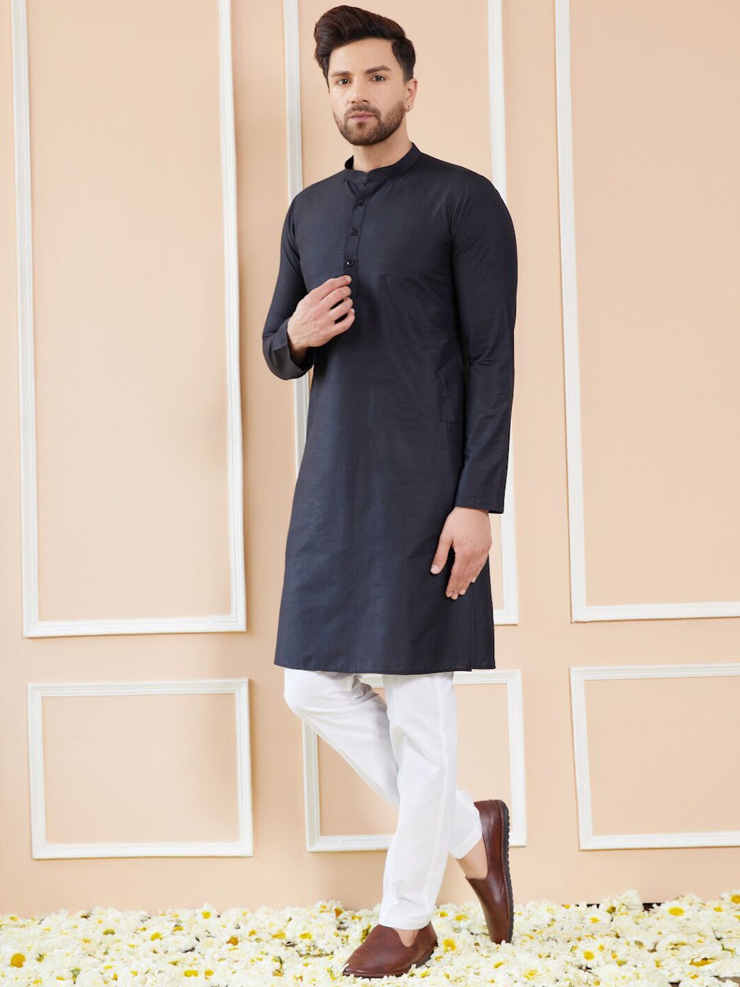 See Designs Mandarin Collar Long Sleeves Cotton Kurta