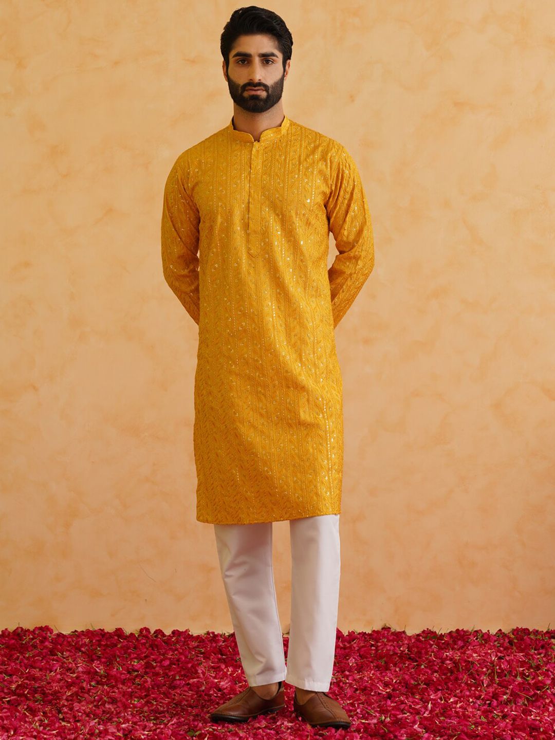 SOJANYA LUXE Ethnic Motifs Embroidered Mandarin Collar Sequined Straight Kurta