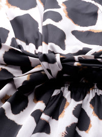 SASSAFRAS Off White & Black Animal Print Satin Playsuit