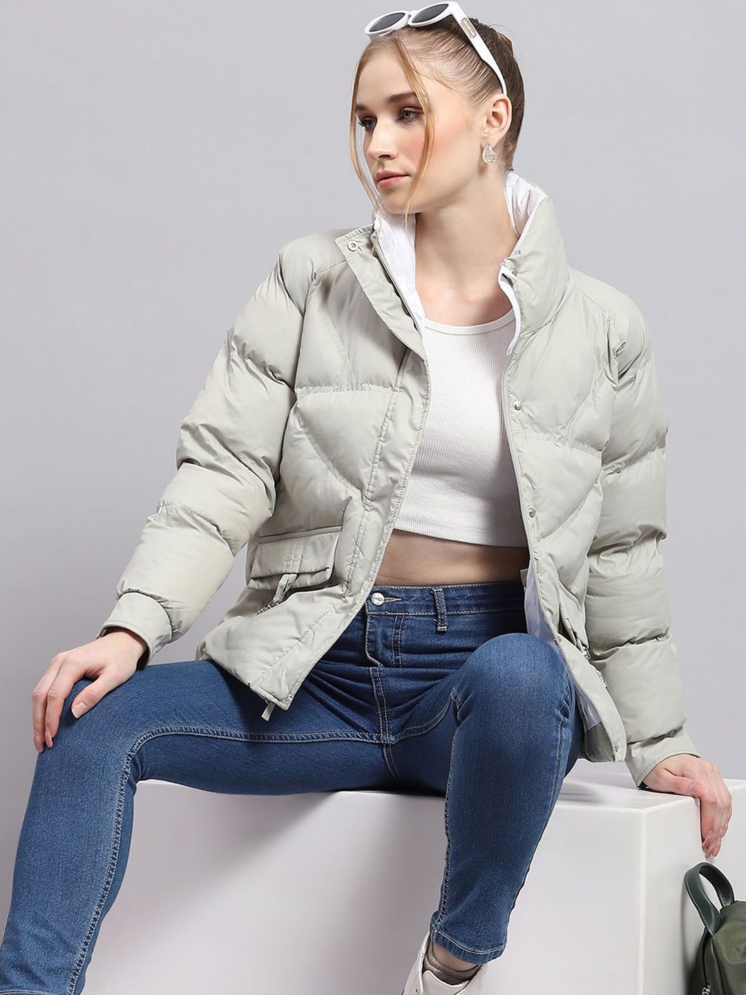 Monte Carlo Women Mock Collar Solid Casual Puffer Jacket