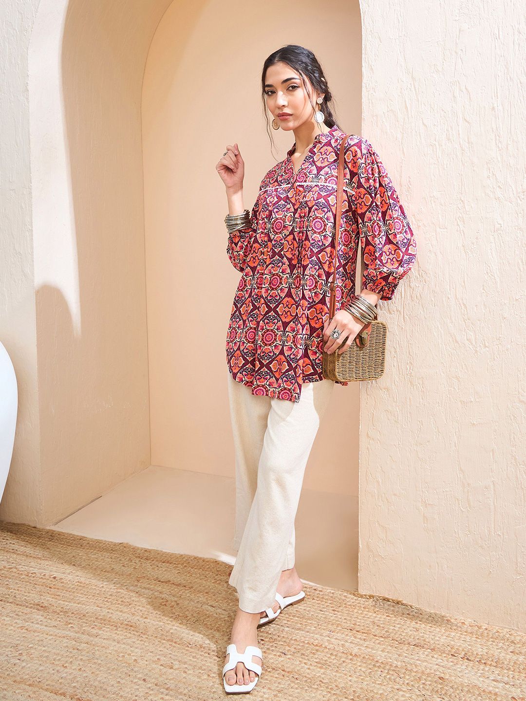 Shae by SASSAFRAS Floral Printed Pleated Kurti