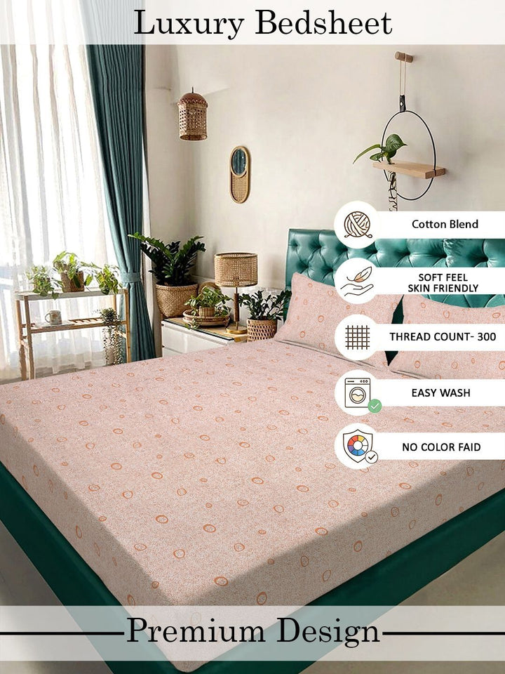 Myntra Elegant Homes Orange Geometric 300 TC Cadar Katil King dengan 2 Sarung Bantal