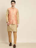 SOJANYA Kurta Lelaki Warna Emas & Peach dengan Jaket Churidar & Nehru