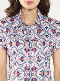 Rareism Geometric Print Extended Sleeves Shirt Shirt Gaya Atas