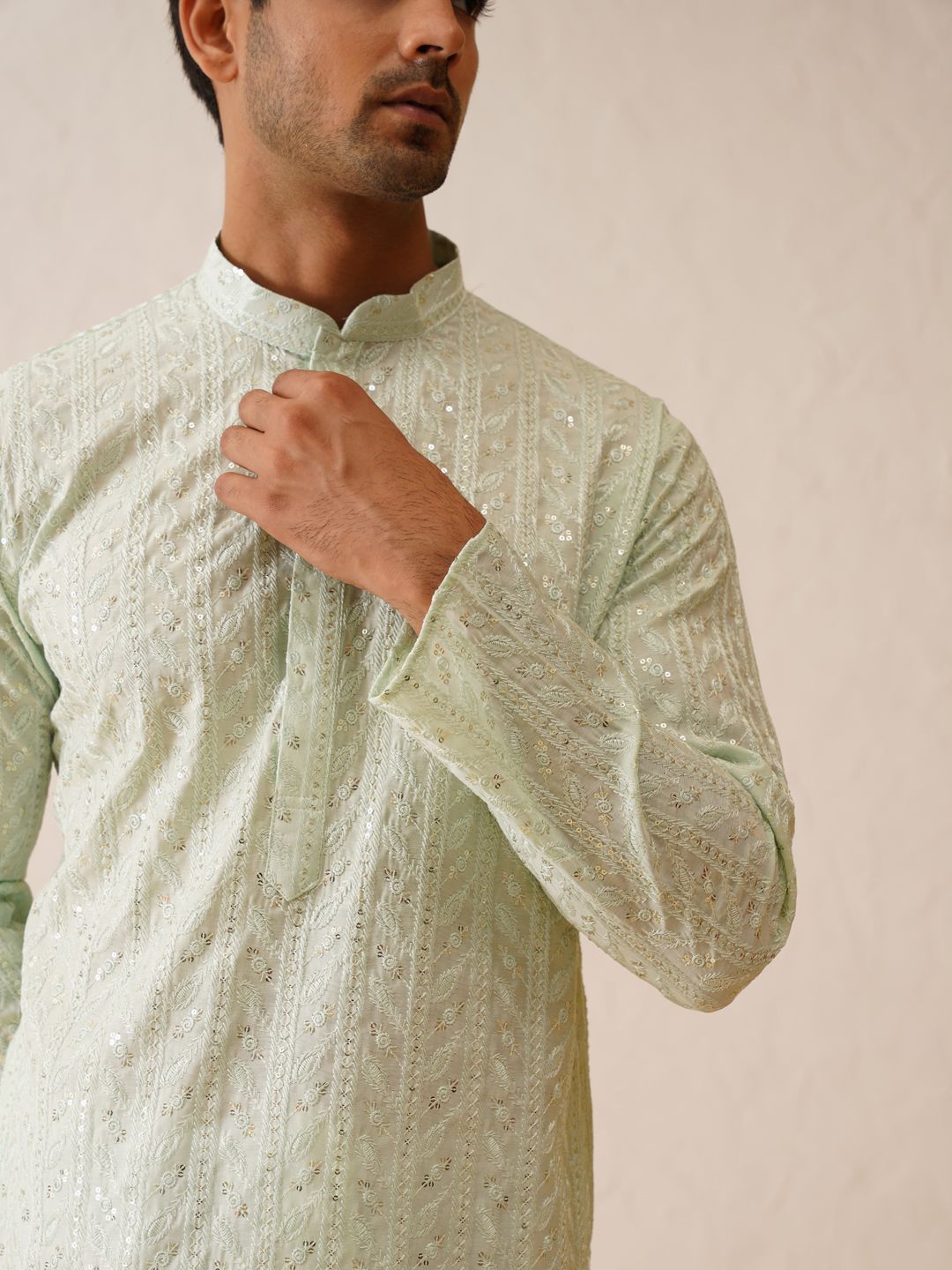 SOJANYA LUXE Mandarin Collar Embroidered Regular Thread Work Kurta with Pyjamas