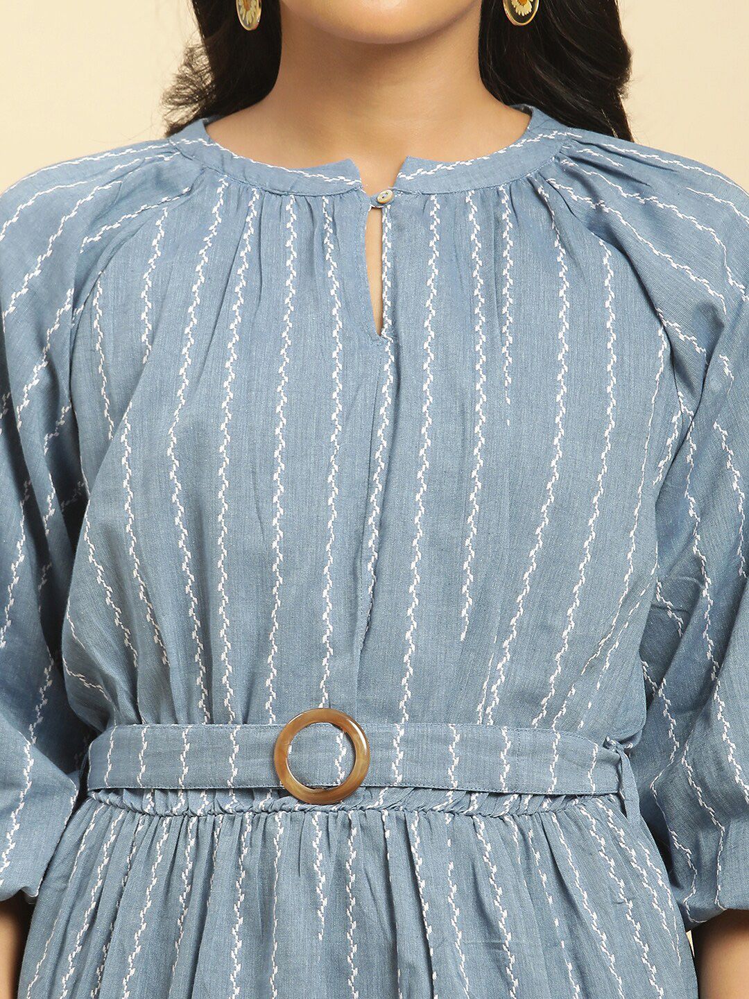 W Striped Pure Cotton A-Line Dress