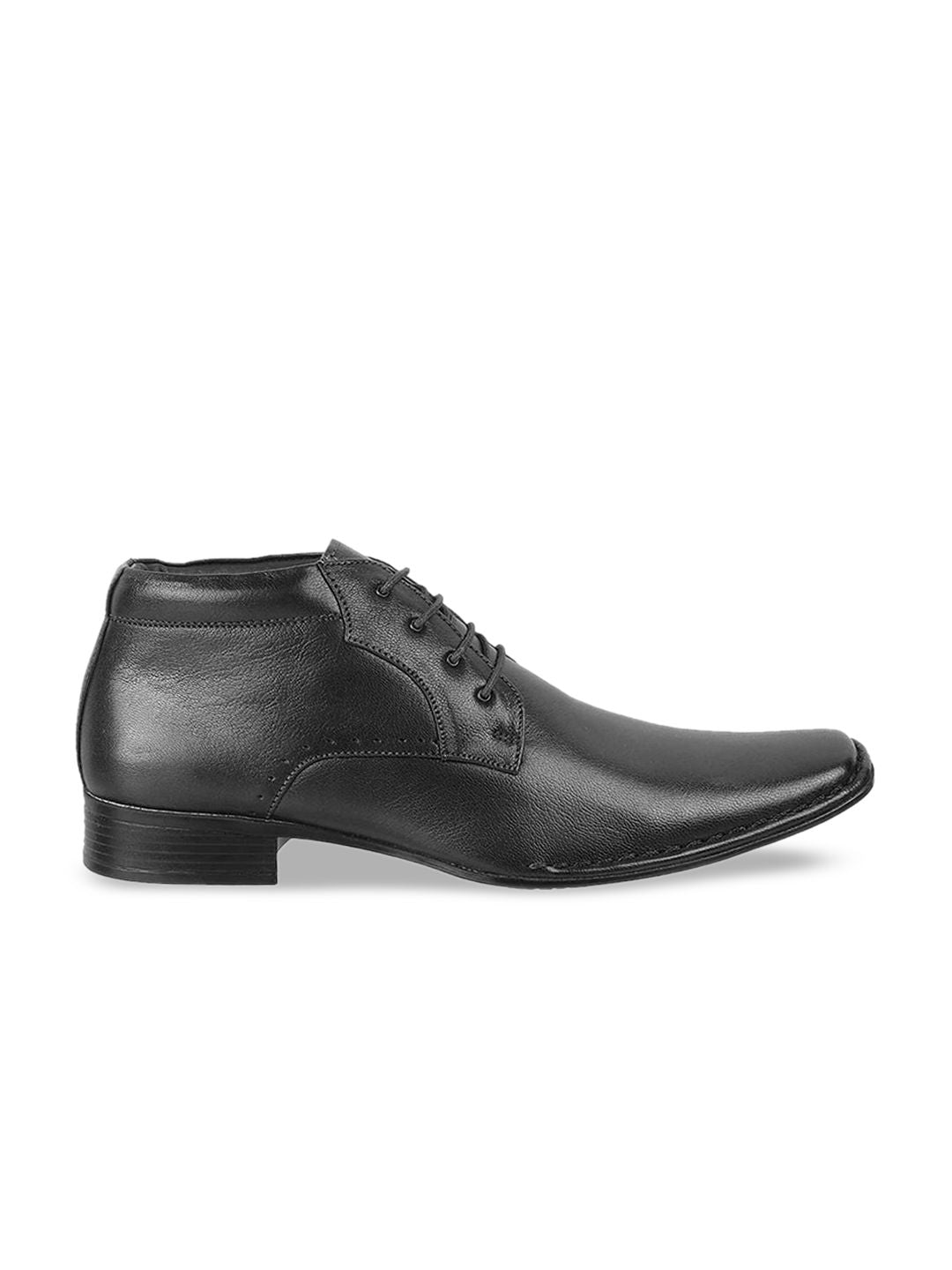 Mochi Men Black Solid Leather Formal Derbys