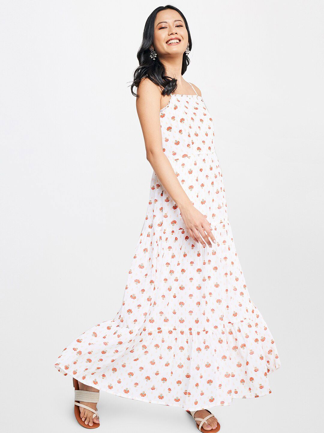 Global Desi Sleeveless Floral Printed Maxi A-Line Dress