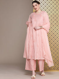 House of Pataudi Floral Chikankari Embroidered flared Jashn Kurta with Palazzo & Dupatta
