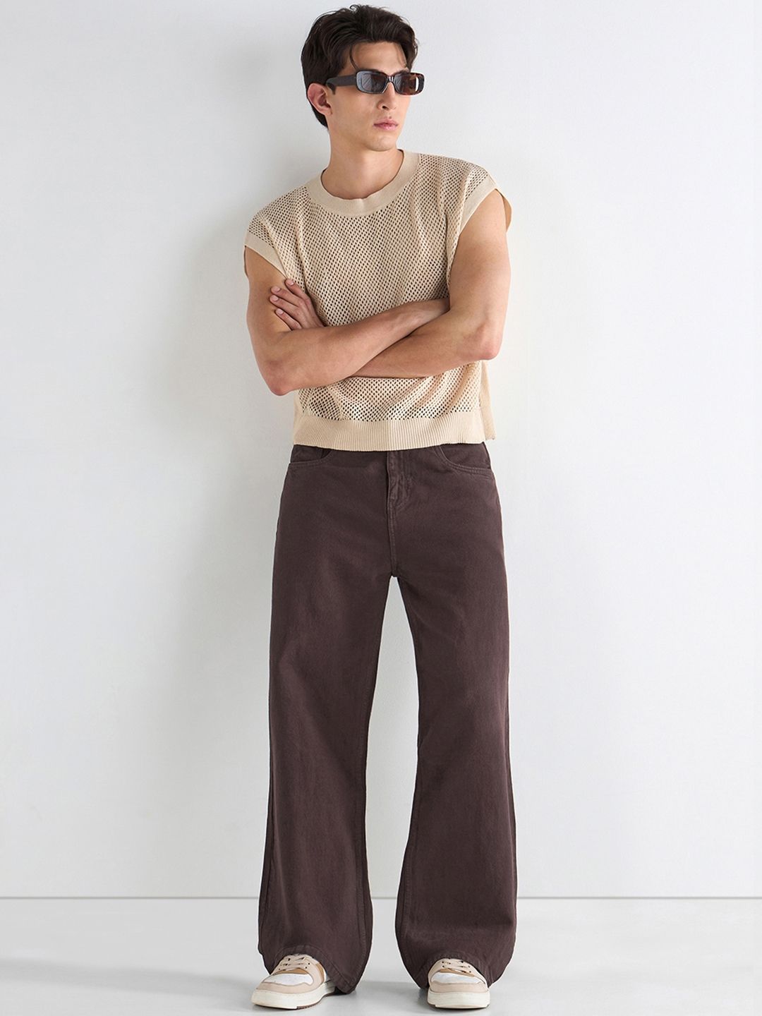 Bewakoof Men Brown Super Baggy Fit Mid-Rise Jeans