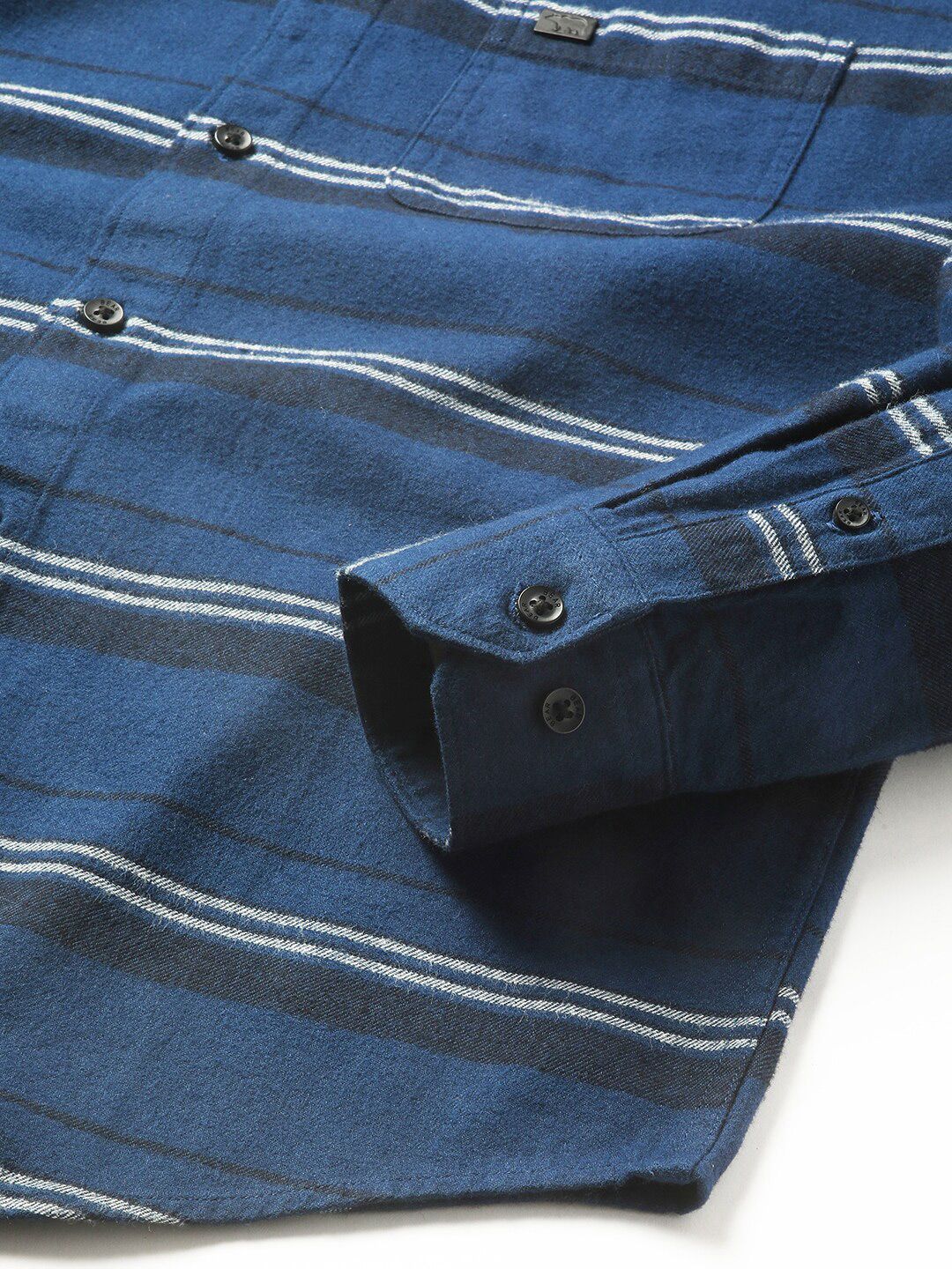 THE BEAR HOUSE Slim Fit Horizontal Striped Flannel Weave Pure Cotton Casual Shirt
