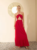 Berrylush Halter Neck Sleeveless Tie-Ups Maxi Dress