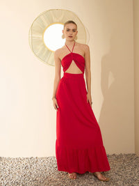 Berrylush Halter Neck Sleeveless Tie-Ups Maxi Dress