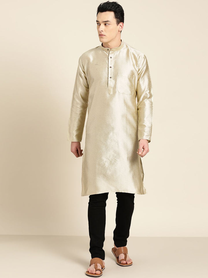 SOJANYA Men Beige Woven Design Straight Kurta