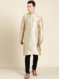 SOJANYA Men Beige Woven Design Straight Kurta