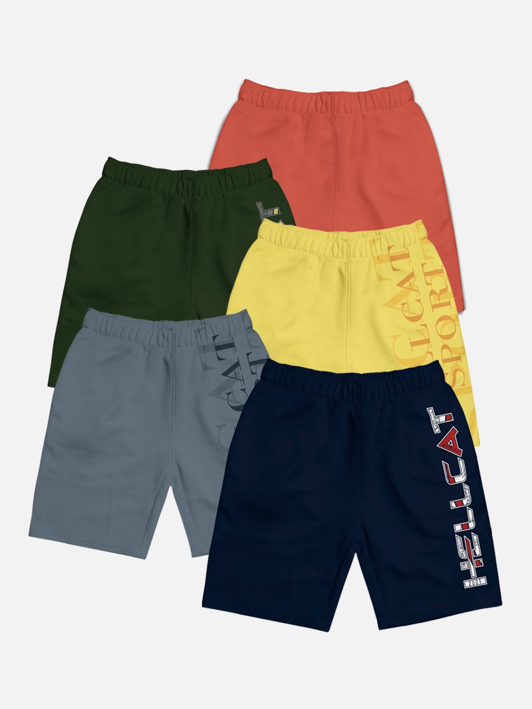 HELLCAT Pack of 5 Boys Printed Mid Rise Cotton Shorts