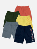 HELLCAT Pack of 5 Boys Printed Mid Rise Cotton Shorts