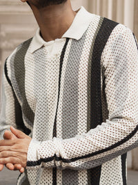 Powerlook Men Striped Printed Polo Collar Acrylic T-shirt