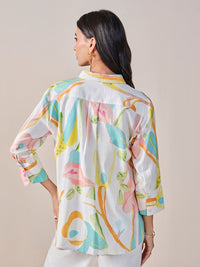 AND Print Shirt Collar Styled Back Top