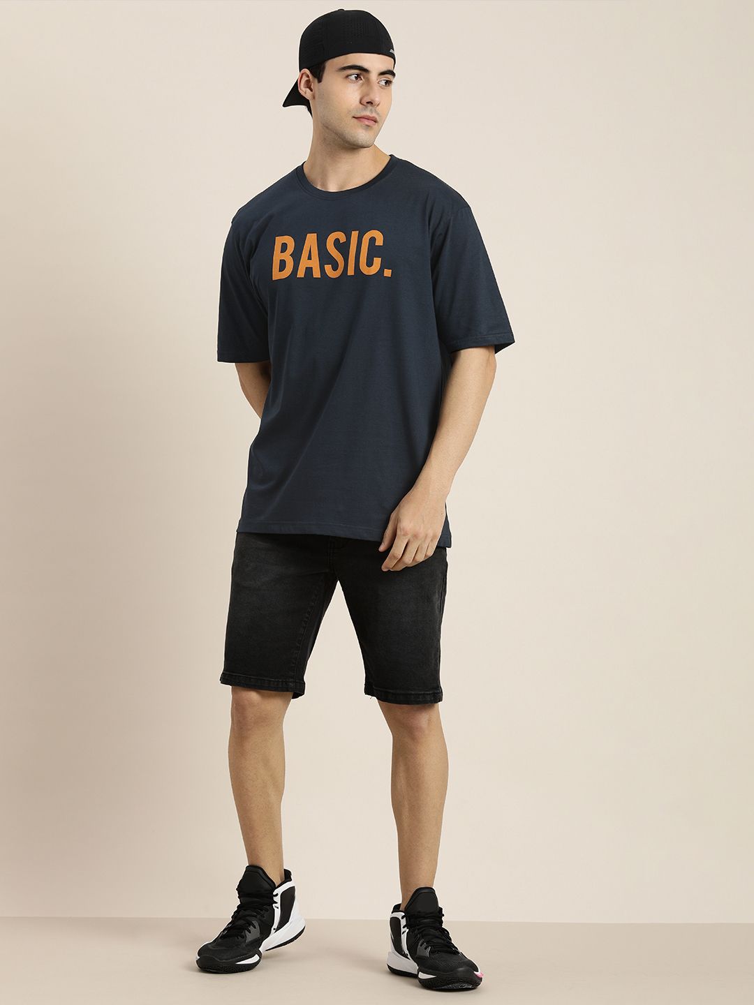 DILLINGER Men Navy Blue Typography Printed Pure Cotton Loose Oversized T-shirt