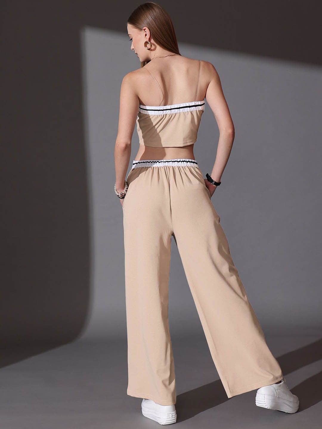 STREET 9 Solid Off Shoulder Top &Trousers Co-ord Set