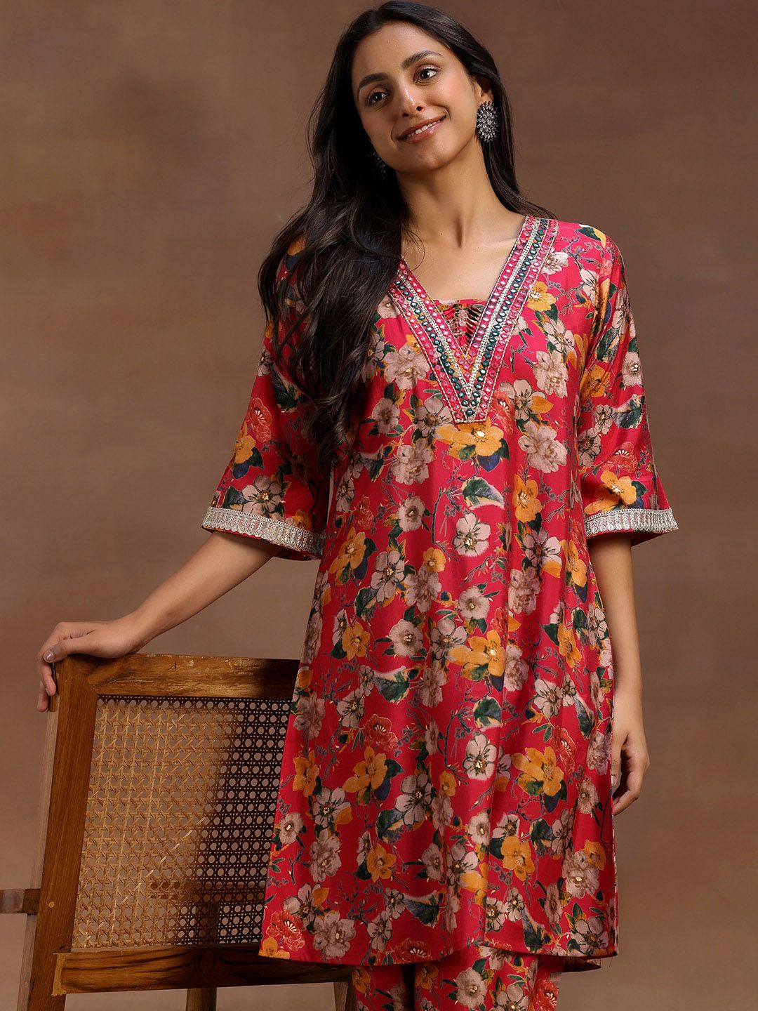 Libas Pink Floral Printed Tunic With Palazzo