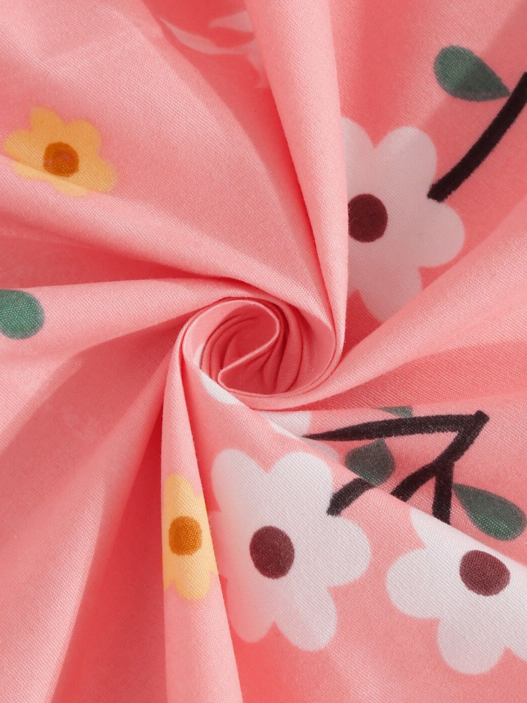 KLOTTHE Pink & White Floral Printed 300TC Fitted Double King Bedsheet With 4 Pillow Cover