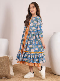 pspeaches Girls Floral Printed Cotton Fit and Flare Midi Dress