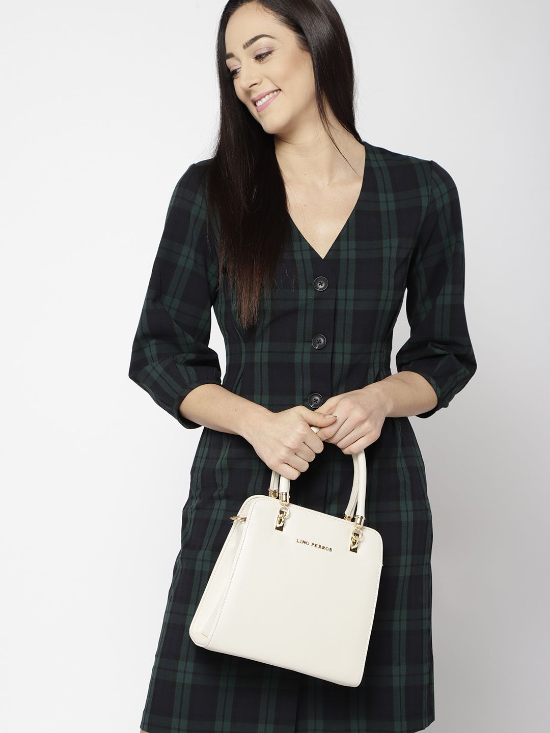 Lino Perros Off-White Solid Handheld Bag with Detachable Sling Strap